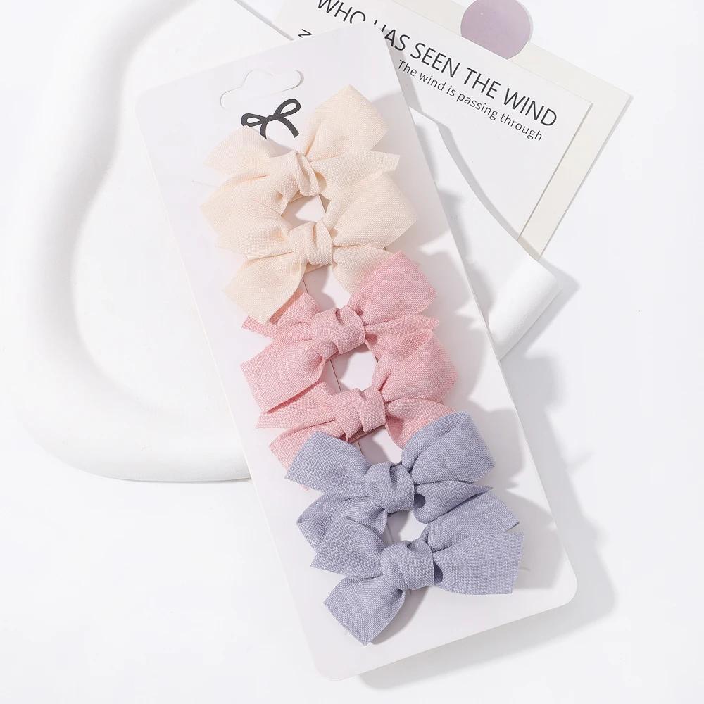 6pcs/set Mini Hair Bows Clip for Girl Fresh Solid Color Bowknot Hair Pins Sweet Child Boutique Handmade Hair Clips Accessories