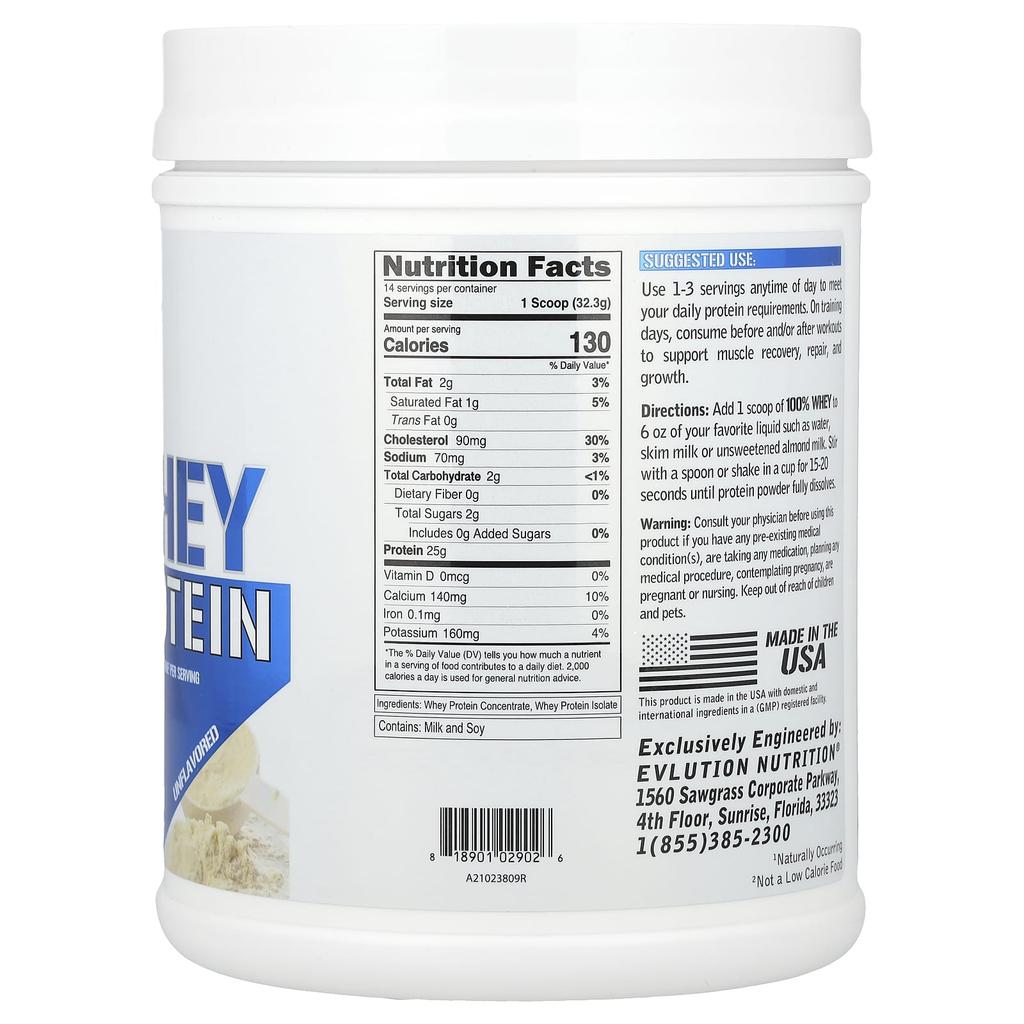 EVLution Nutrition 100% Syrovátkový protein, Bez příchuti, 1 lb (454 g)