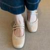 Schafslederversion~ Flaches französisches Temperament runder Kopf Ein-Wort-Schnalle Mary Jane Schuhe Damen Retro flacher Mund Ballerinas