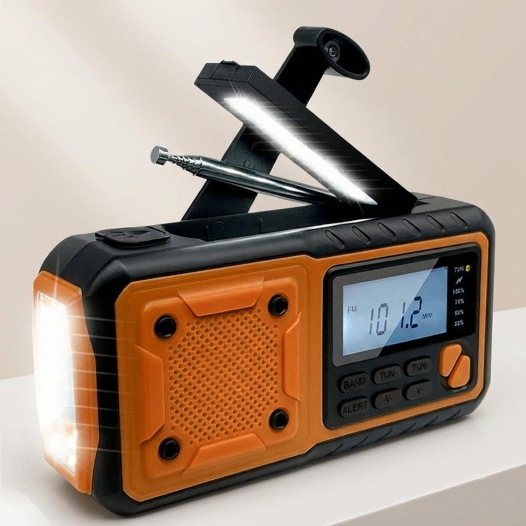 

Solar Crank Emergency AM FM Weather Alert Radio LED Flashlight 4000mAh Portable Power Bank Camping Survival помаранчевий
