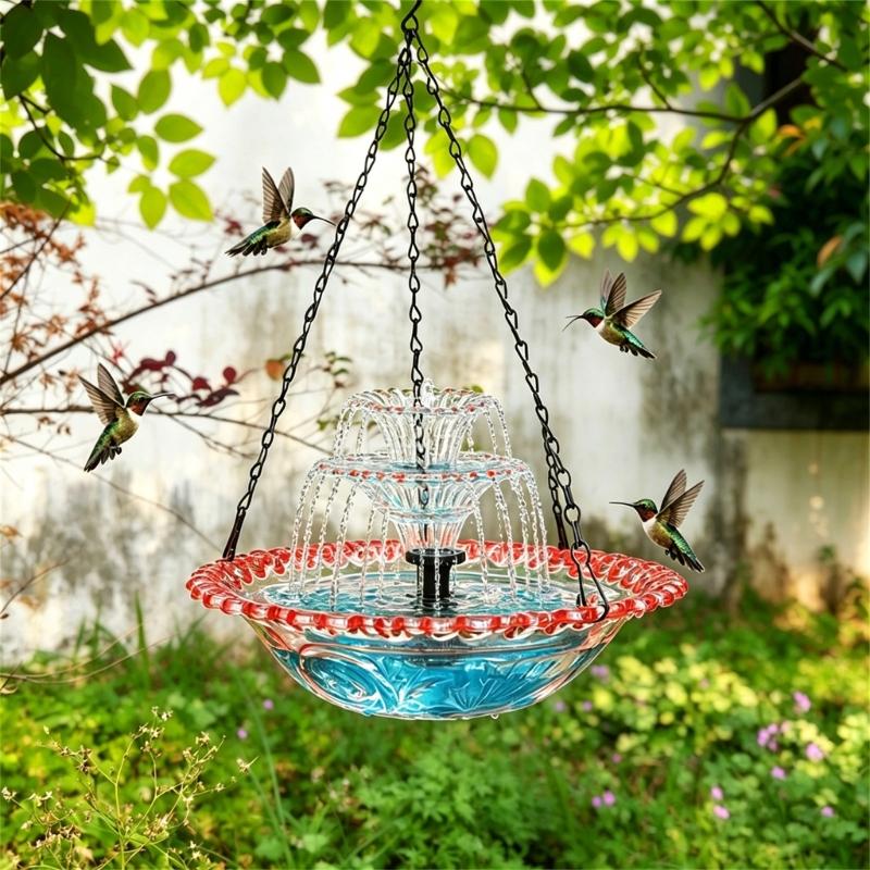 Solar Bird Baths Hangable Shower Bowl Solar Fountain For Bird Bath With Water Pumping Birdbath For Outdoor Garden