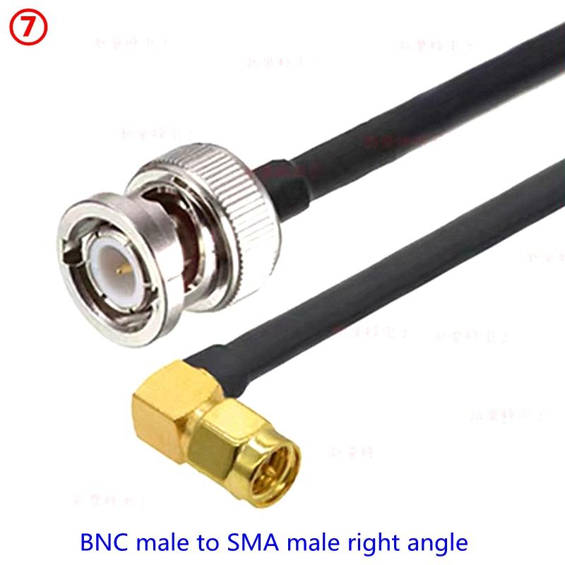 Q9 BNC Male To SMA Male Crimp for RG58 Coax Extension Connector RPSMA Male To BNC Right Angle Cable Fast Delivery Brass RF