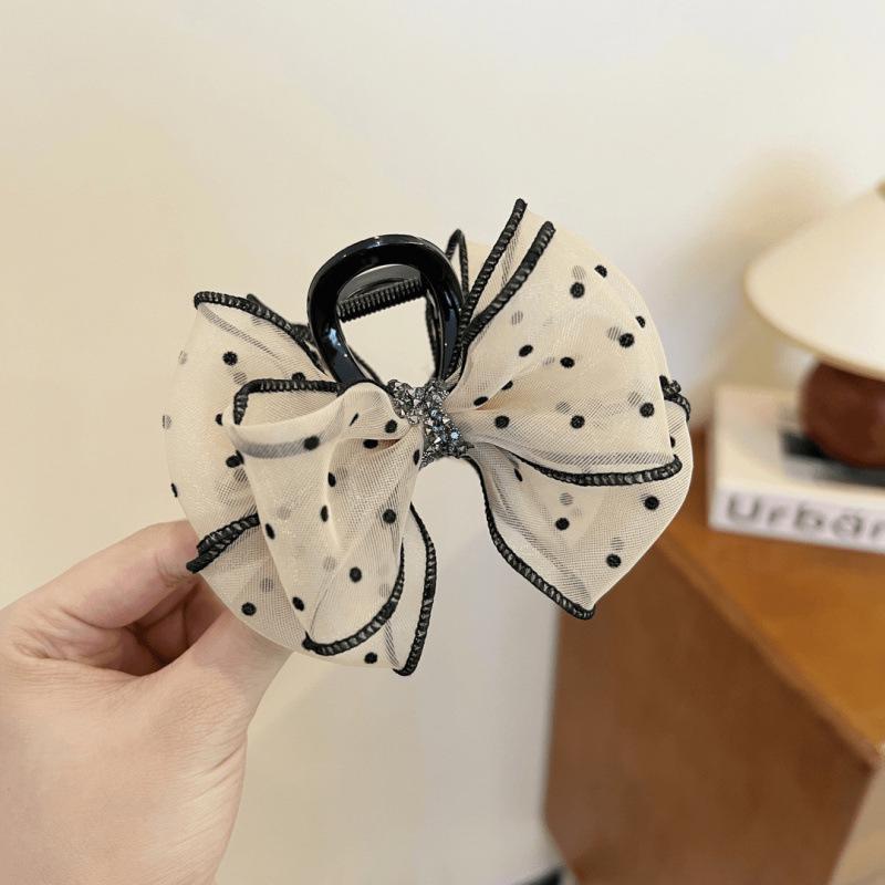 2024 Mesh Polka Dot Bow Hair Clip for Women - Updo  Shark Style Accessory