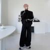 Spring retro stand-up neck cardigan sweater set men's niche webbing decorative design casual trousers sports two-piece set