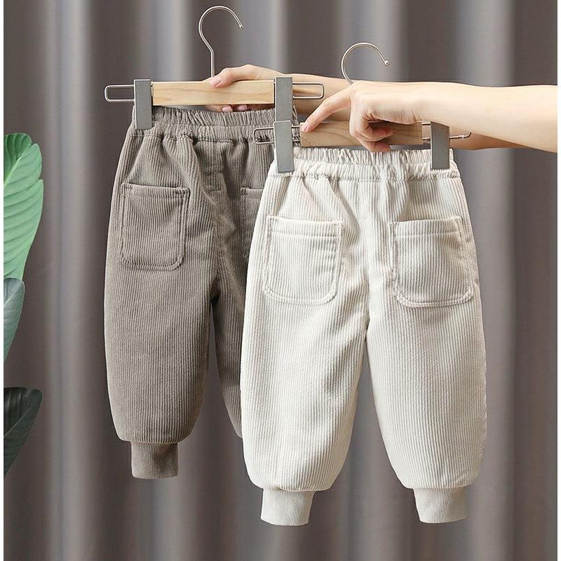 Winter Kids Corduroy Pants Fleece Lined Thick Warm Joggers Boys Girls Casual Sports Trousers