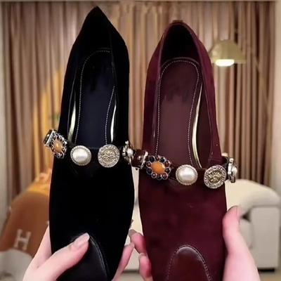 Mode Eckige Zehen Wildleder High Heels Damenschuhe Luxus Winterschuhe 2025 Trend Neu Damen Klobig Designer Flache Mode Stiefel Pumps