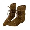 2025 autumn and winter new retro niche pointed short boots women's inner heightening straps western cowboy boots pleated stacking boots