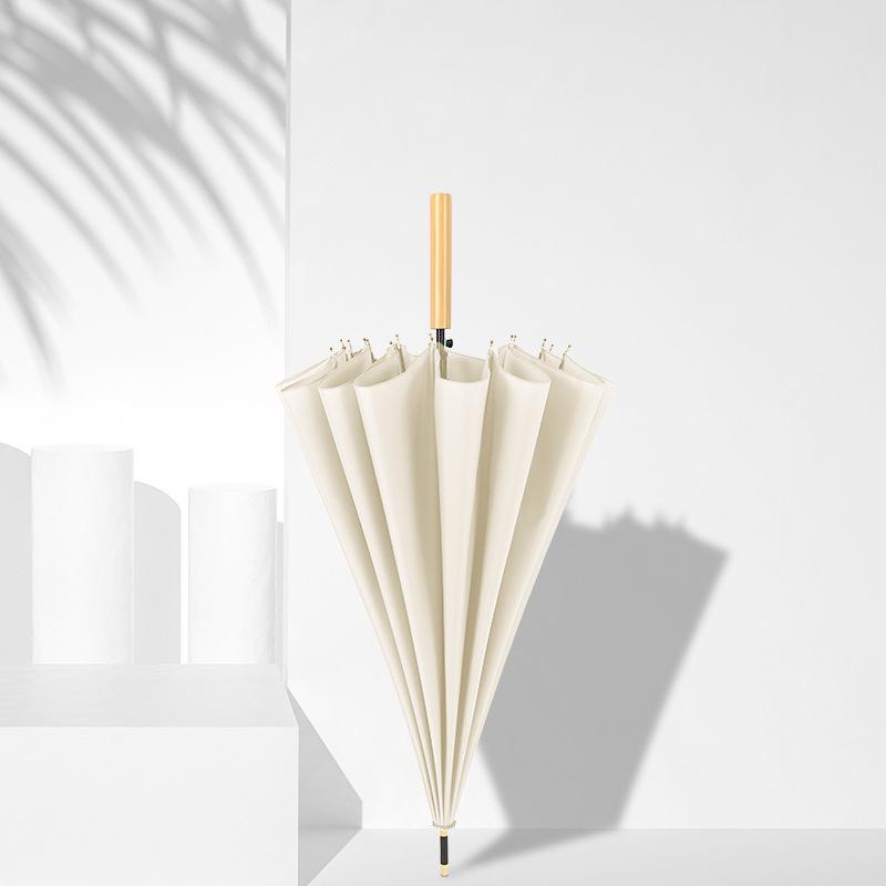 16 bone umbrella Japanese small fresh wood straight handle curved hook handle straight bar umbrella 16 bone large double umbrell