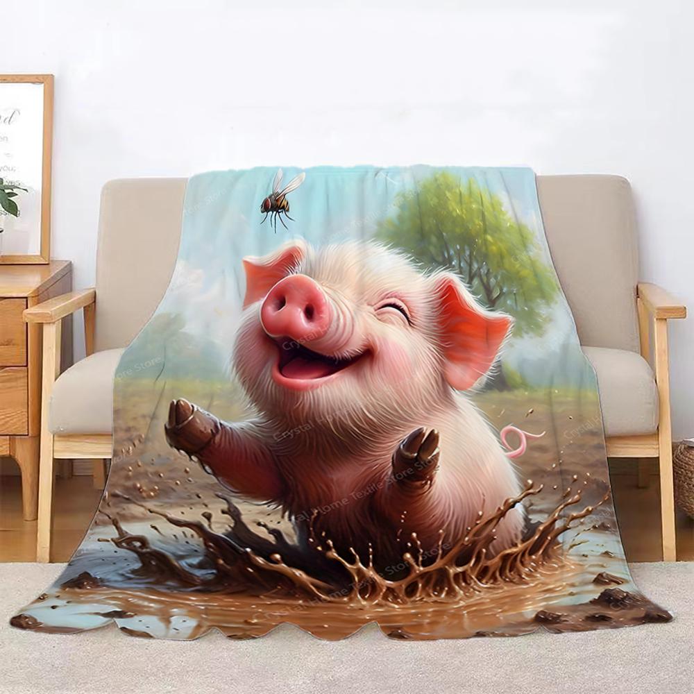 Kawaii Cute Pig Cartoon Soft Flannel Blankets,Keep Warm Throw Blanket Comfortable Blanket for Picnic Beds Sofa Home Bedroom Kids