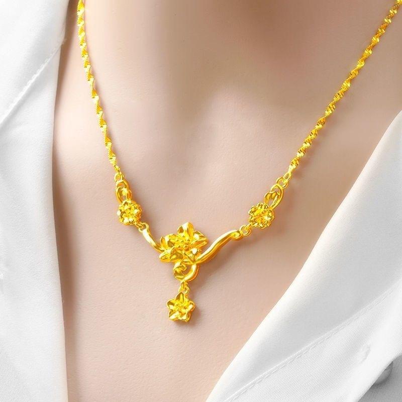 

Luxury Pure Gold Real Gold Rose Three Raw Flower Necklace Women s One-piece Chain Rose Tassel Clavicle Chain золотой