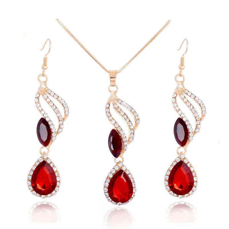 Buy Shining Rhinestone Water Drop Pendant Necklace Earrings Wedding Jewelry Set for Women at