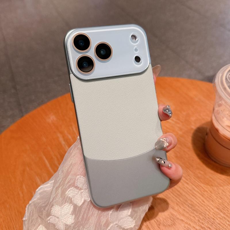 Napa Deri Liçi Desenli İki Tonlu Kılıf iPhone 17 Pro Max 17 Pro Air 16 Plus 15 14 13 12 11 Pro Lens Koruyucu Kapak