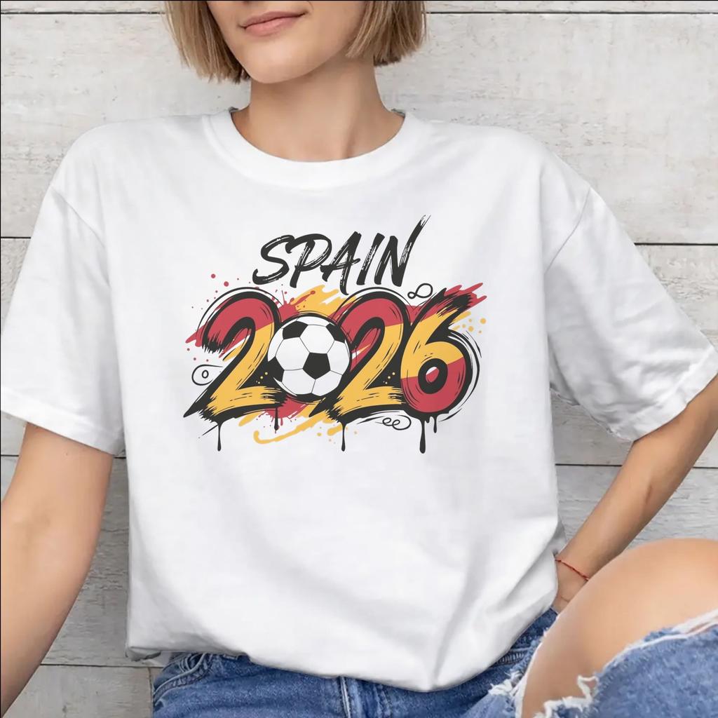 Spain Football 2026 Graphic Printing T Shirts for Unisex Unisex 100 Cotton Tee Shirt Clothing