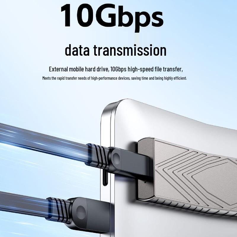 10Gbps Flat USB To Type-C Data Cable, 60W Fast Charge, High-Speed Transmission