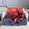 Mehrere Größen Rote Oktopus-Illustration Druckdecke Flanellmaterial Weich Warm für Alle Jahreszeiten Zuhause Outdoor Camping Picknicks Wohnmobil