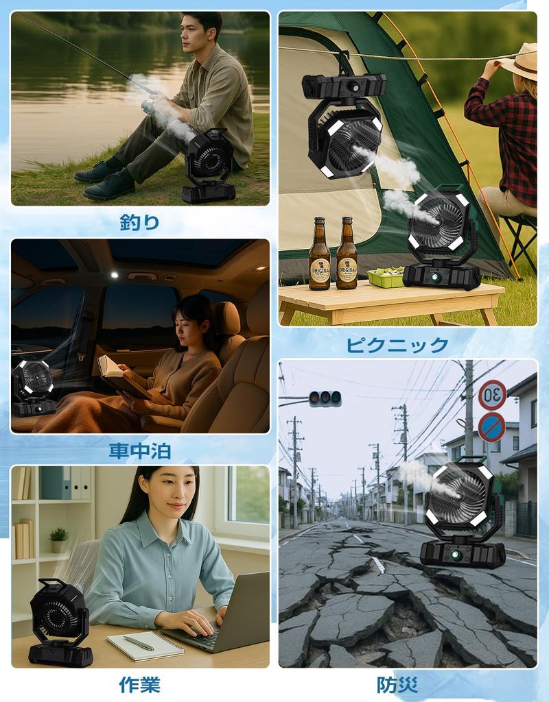 Neues Design mit Nebel Shinmax Camping Nebel Sofortige Hohe Kühlung Stufenloser Luftstrom LED Wiederaufladbar Klein Wasser Fernbedienung Aus Automatischer Luft DC Auto Katastrophe