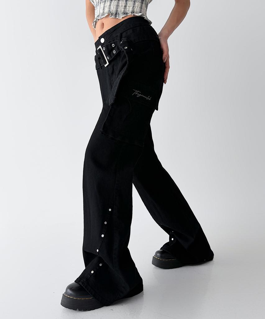 THE GREEN LAB Studded Belt Bootcut Cargo Pants [Black]