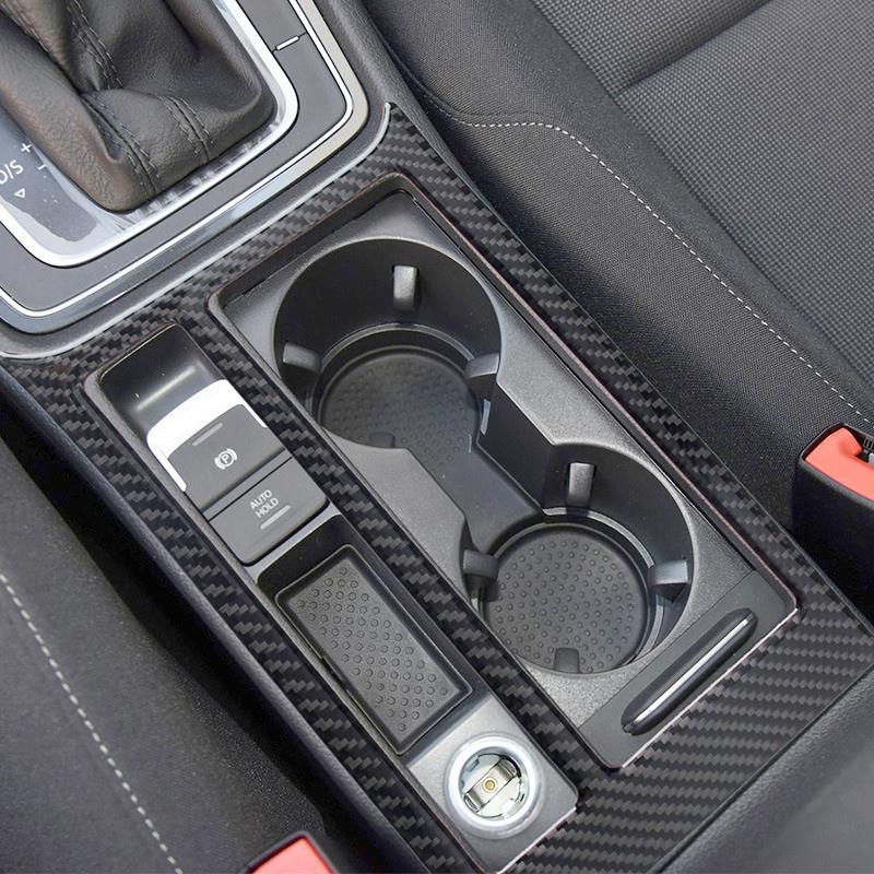 Carbon Fiber Gear Shift Panel Cup Holder Panel Decorative Stickers Trim Strip Cover For Volkswagen Golf 7 Interior