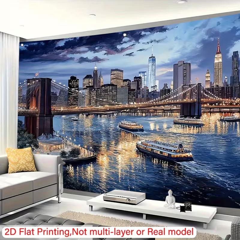 Brooklyn Bridge NYC Night View Tapestry Cityscape Wall Decor for Bedroom