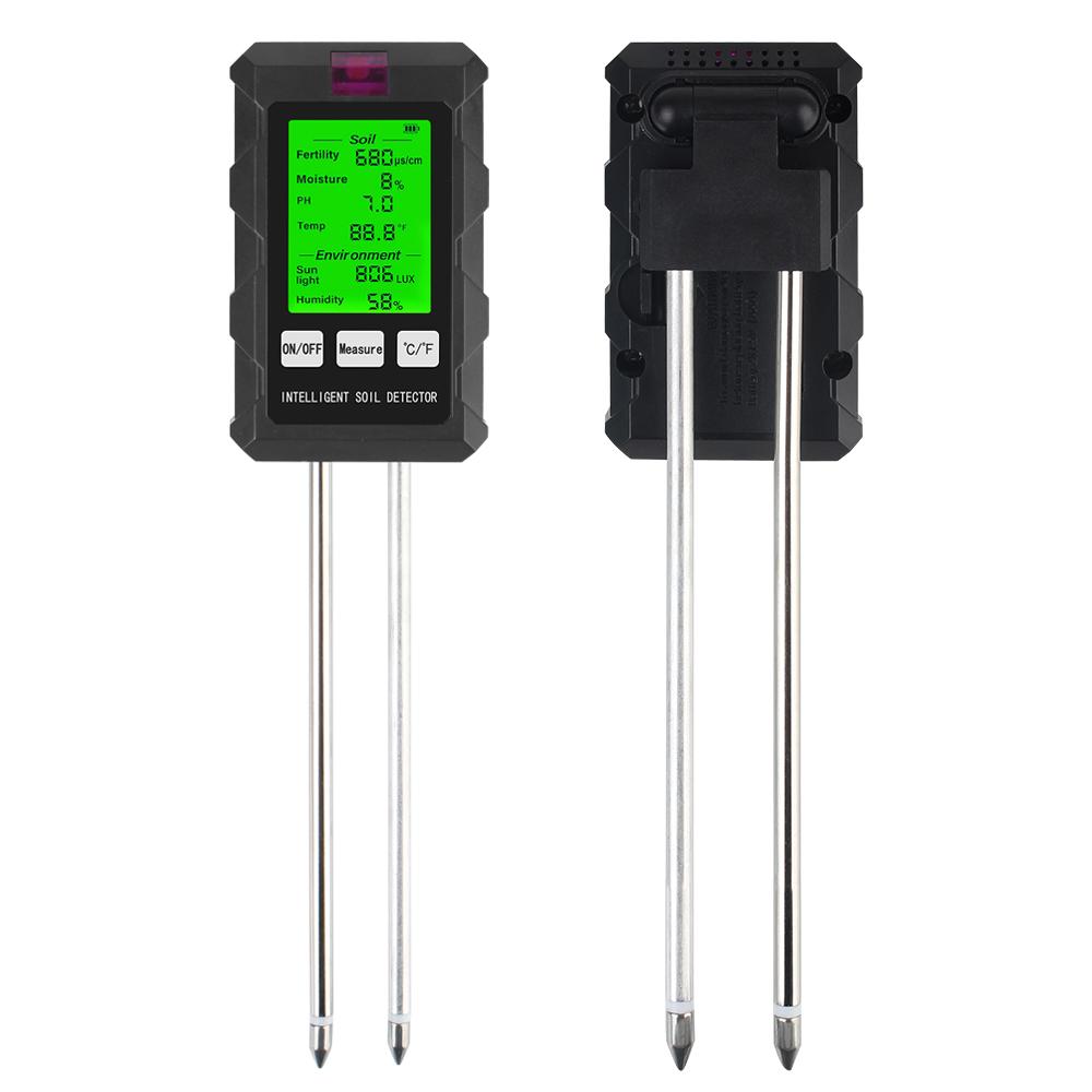 

Влажность Солнечный свет Влажность воздуха Питательные вещества Плодородие Измеритель pH Температура Многофункциональный инструмент 6 в 1 Детектор Садовый инструмент Тестер почвы Black