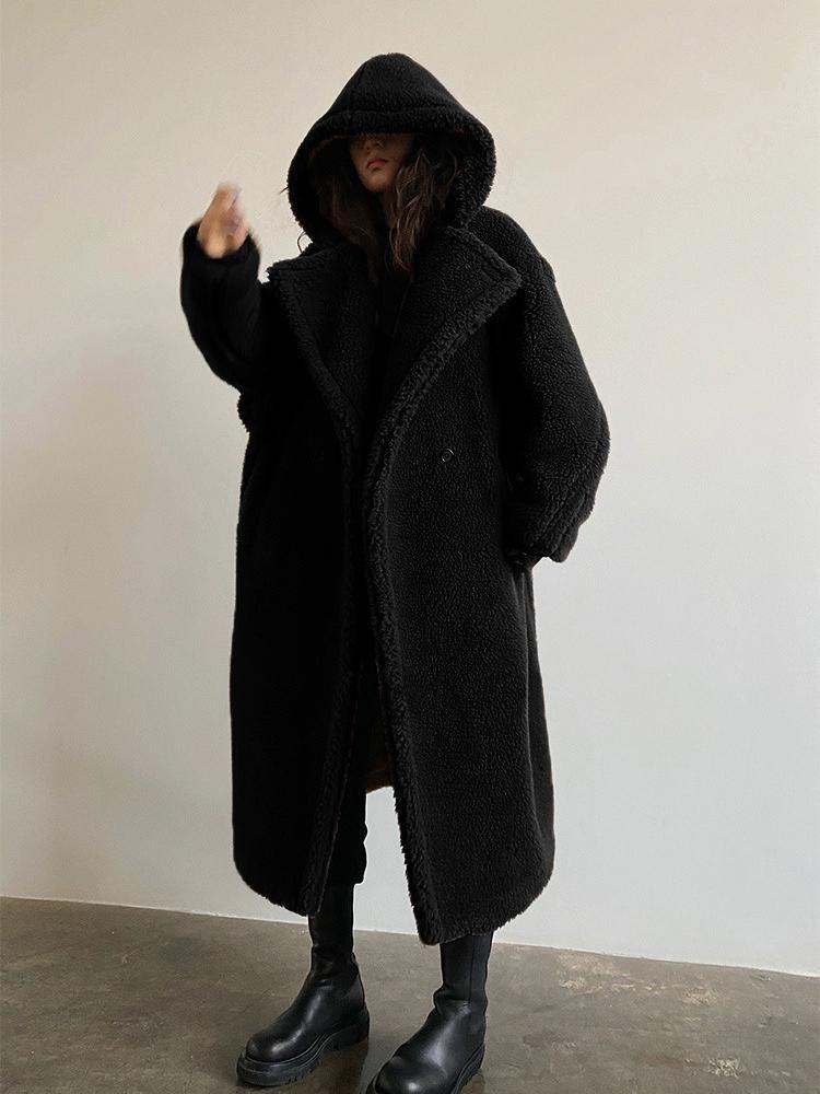 New Women's Winter Faux Fur Coat Long Lapel Hooded Plush Teddy Jacket Female Fluffy Thick Warm Plus Size Overcoat Outerwears