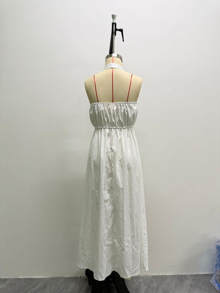 Women's Halter Deep V Neck Empire Waist Flowy Maxi Dress Sleeveless Boho Beach Wedding Guest Long Gown