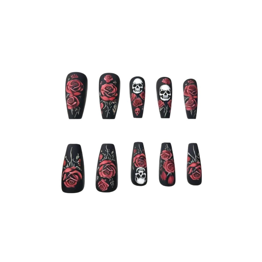 24 Nail Art Roses Skull Diablo Gothic Halloween Ballet Wear Nail Wholesale