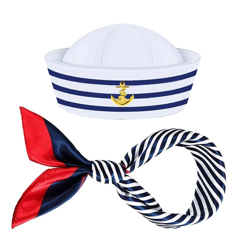 Navy Blue Yacht Captain Hat Dressing Up Scarf Sailor Hat Fashion Sailor Ship Cap  Men Women