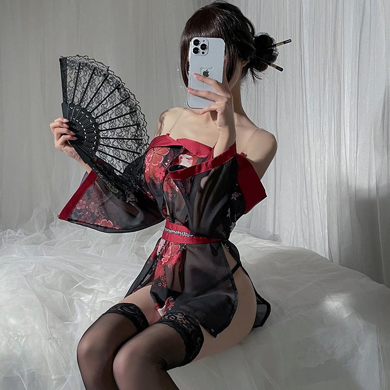 Sexy Japanese Kimono Lingerie Set: Sheer Cardigan & Open-Front Bathrobe