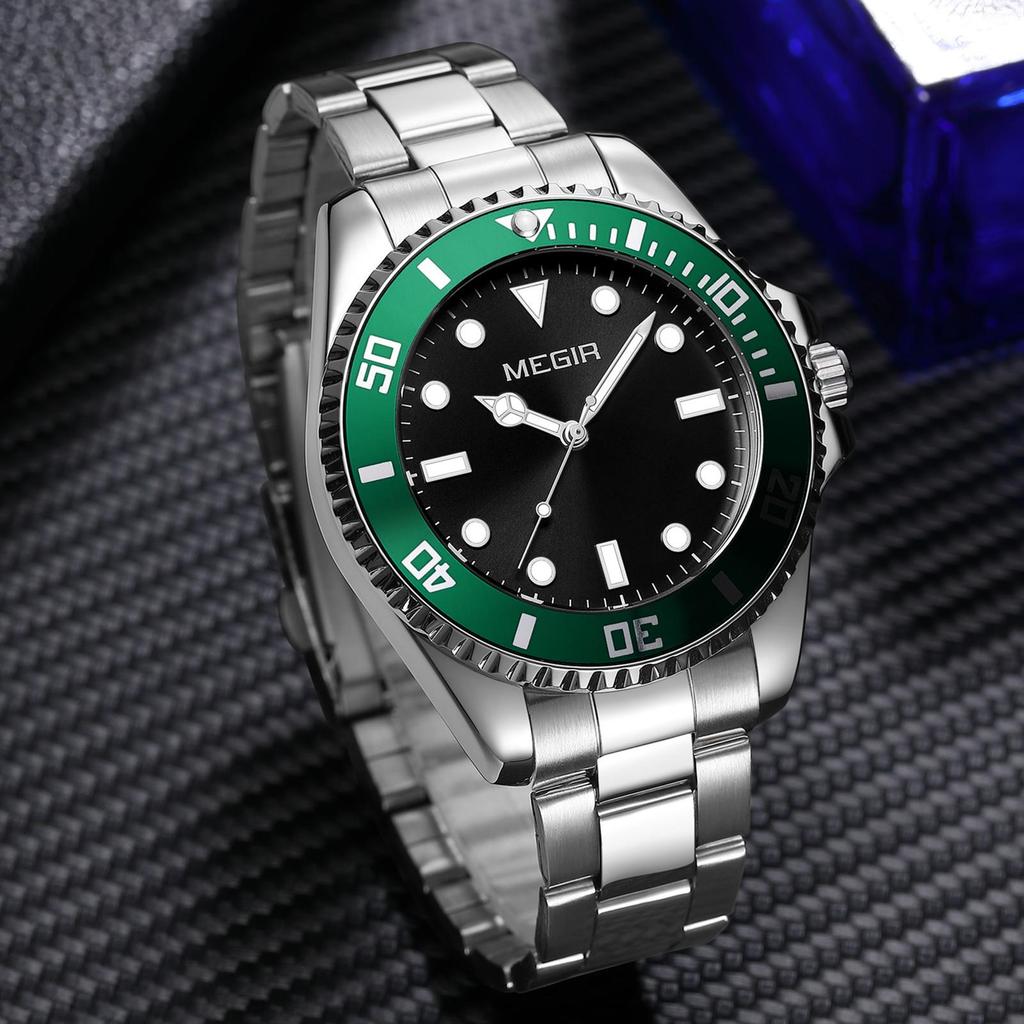 MEGIR Luxury Stainless Steel Strap Men's Business Wristwatches Waterproof Male Quartz Military Watches Clock Reloj Hombre 1090