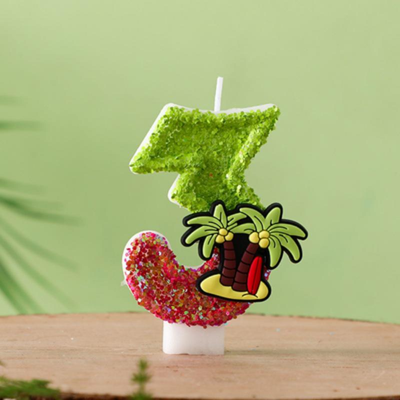 Cute Coconut Tree Number Birthday Candle Cake Decoration