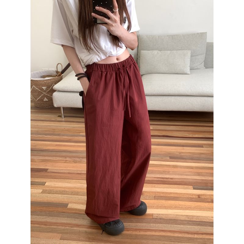 Kumikumi Sweet Style Loose Easiest for Match High Waist Casual Pants Women's Autumn Drawstring Stylish Straight-Leg Pants Loose Pants