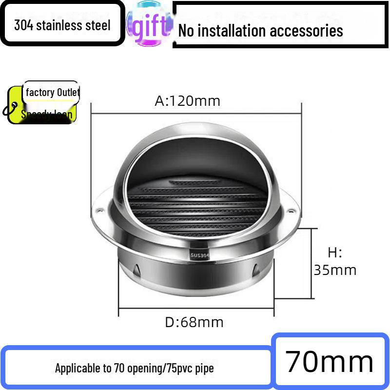 304 Stainless Steel Ventilation Cap: Rain-Proof Exhaust Cover for Exterior Wall and Range Hood, PVC Compatible