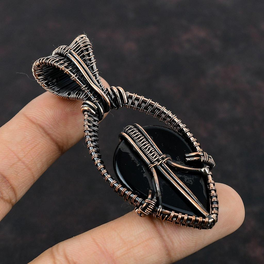 Black Onyx Pendant Copper Wire Wrapped Pendant Natural Gemstone Pendant Copper Jewelry Handmade Pendant Anniversary Gift Wire Wrap Jewelry