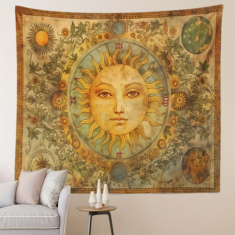 VIKAMA Vintage SunFace Tapestry Mysterious AstrologicalStyle Decorative Backdrop For The Living Room Bedroom Or Bedhead