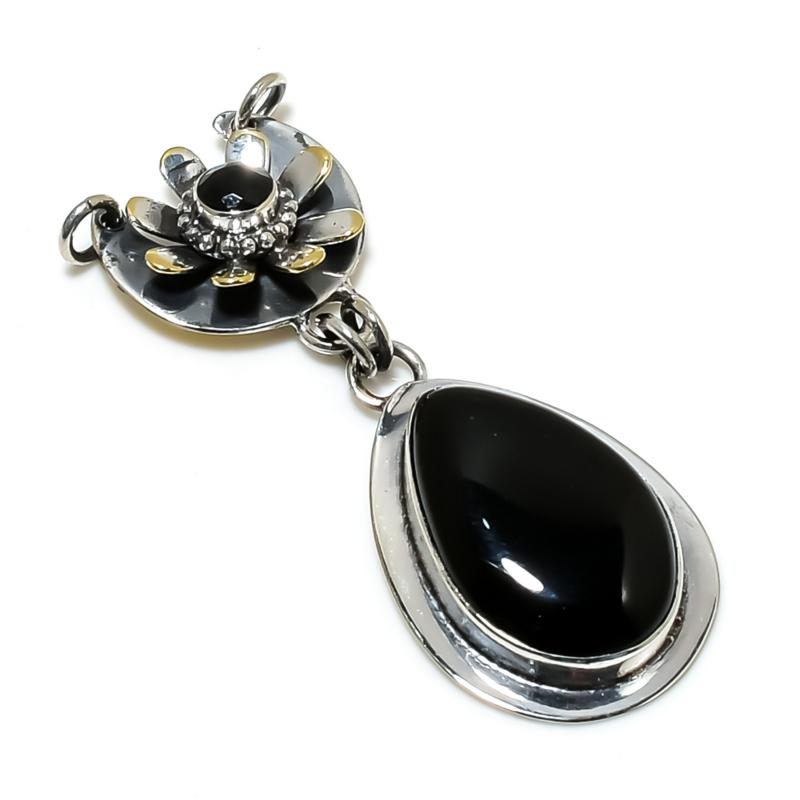 Natural Black Onyx Gemstone Pendant 925 Sterling Silver- Handmade Design, Everyday Wear Jewelry, Unique Black Spinel Pendant Mother's Day Gifts