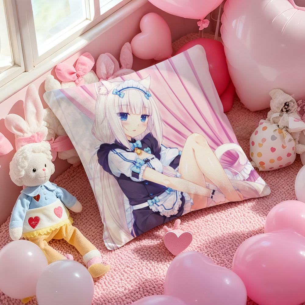 Аниме Chocola Nekopara Наволочка с принтом узора Подушка для гостиной Дивана и Декора спальни 12x12Inch