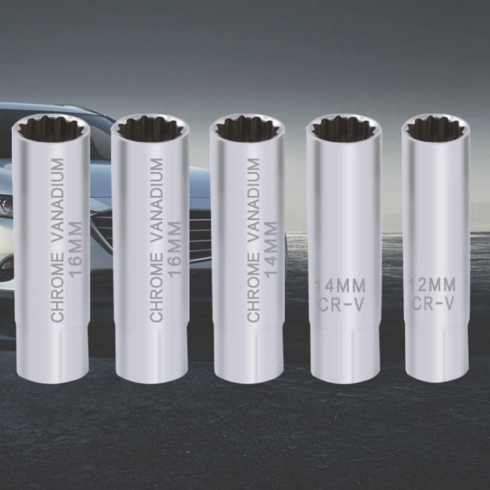 12-Point Car Spark Plug Socket, Thin-Walled Spark Plug Socket, Spark Plug Nut, 3/8 Inch Spark Plug Socket, Removal Tool, Magnetic, Shrapnel 16/14/12mm