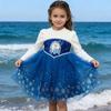 Glitzerndes leuchtendes Elsa Prinzessinnenkleid für Mädchen - Beflockter Herbst-/Winter-Halloween-Stil
