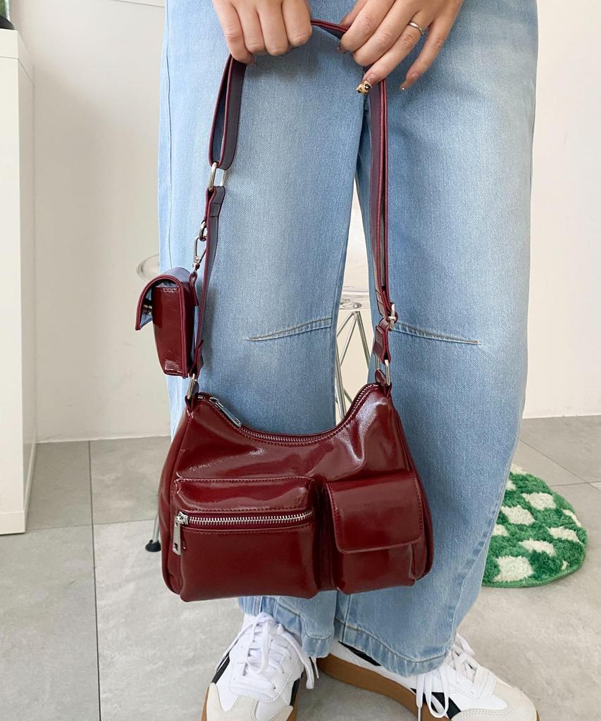 Shoulder Bag with Pouch Random Pocket Design Shoulder Bag Casual Girly Gift Present Spring Summer Autumn Winter F Red [WEGO] Women's