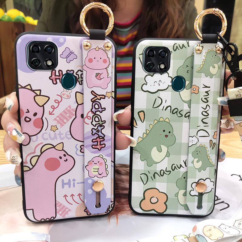 Lanyard Anti-knock Phone Case For ZTE Blade 20 Wristband Kickstand Shockproof Wrist Strap Cute Cartoon Protective Ring