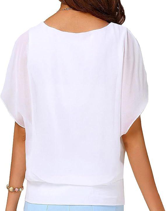 Plus Size Women's Summer Five-Sleeve Chiffon Top