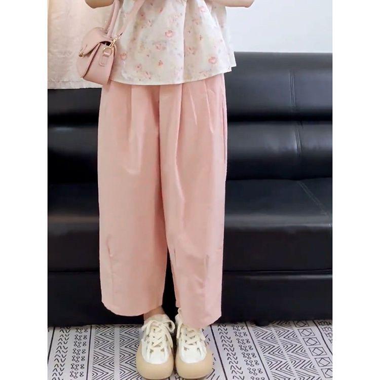 Chic Floral Print Two-Piece Set: Artistic Summer Shirt & Age-Reducing Casual Pants Small