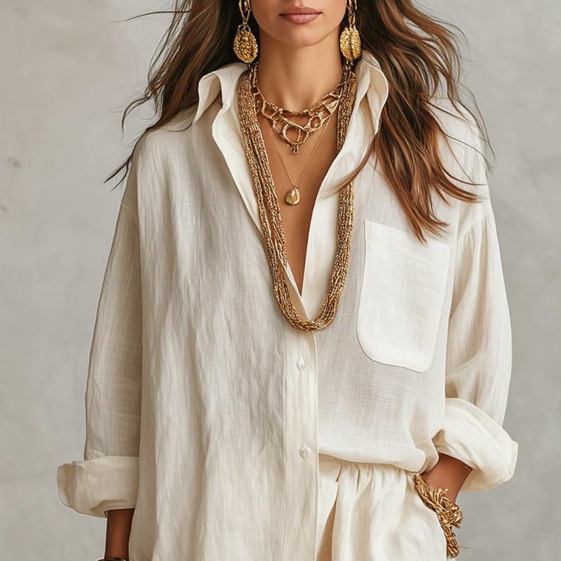 Lazy Shirt Set Fashionable Solid Color Shorts Two-piece Women