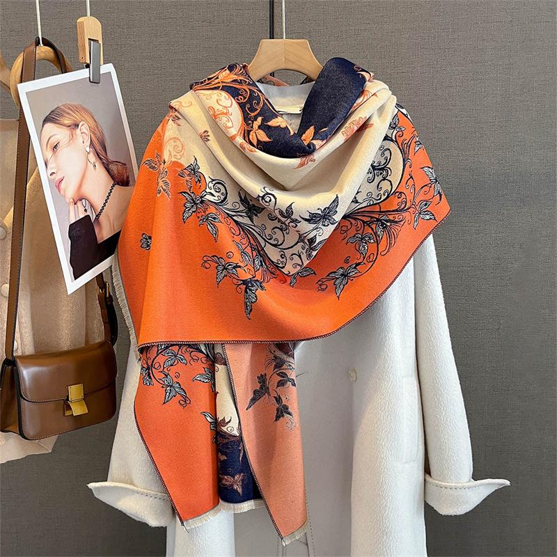Women Winter Scarf Cashmere Pashmina Shawls and Wraps Bufandas Floral Print Warm Thick Scarves Blanket for Lady  Newpe