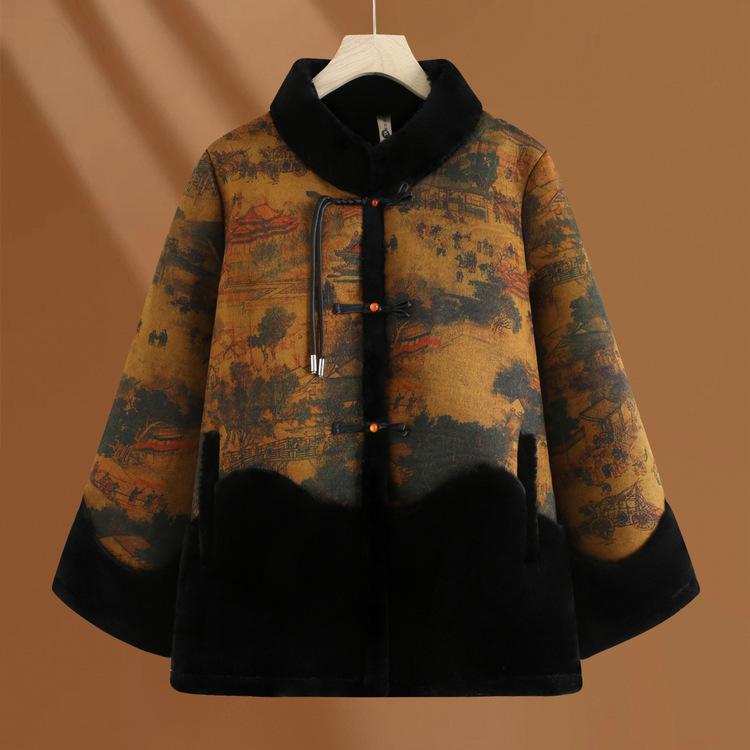 

Матери среднего и пожилого возраста в зимней одежде, плюс бархатное утолщенное высококачественное пальто, бабушка, новый китайский стиль, искусственный мех 5XL жёлтый