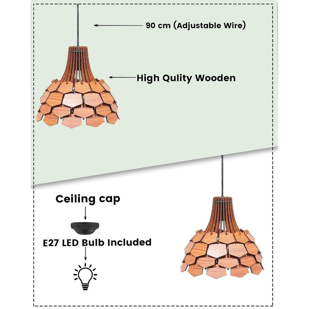 Wooden Pendant Light for Living Room Ceiling Hanging Lamp, Handmade Chandelier