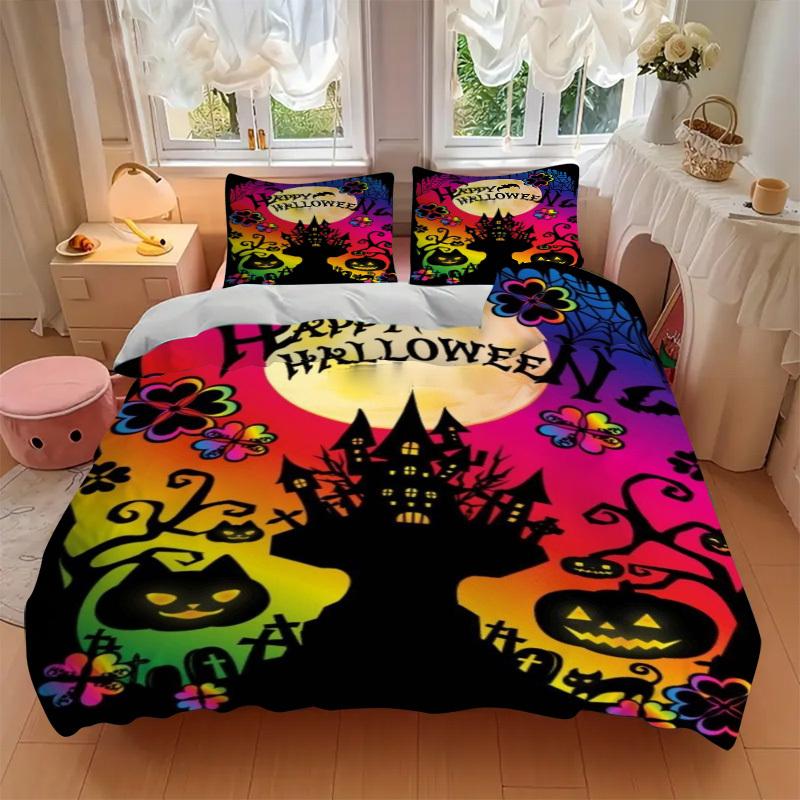 3pcs Halloween Decorations Duvet Cover Set -Includes 1 Duvet Cover and 2 Pillowcases, No Quilt Core, All-Season Home Decor yy251111100
