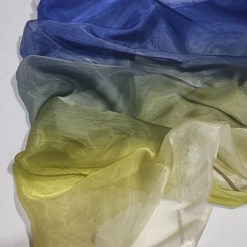 Wide 150cm Shiny Gradient Organza Fabric Glossy Thin Gauze Voile Fabric Diy Sewing Dress Hanfu Stage Costume Crafts Background