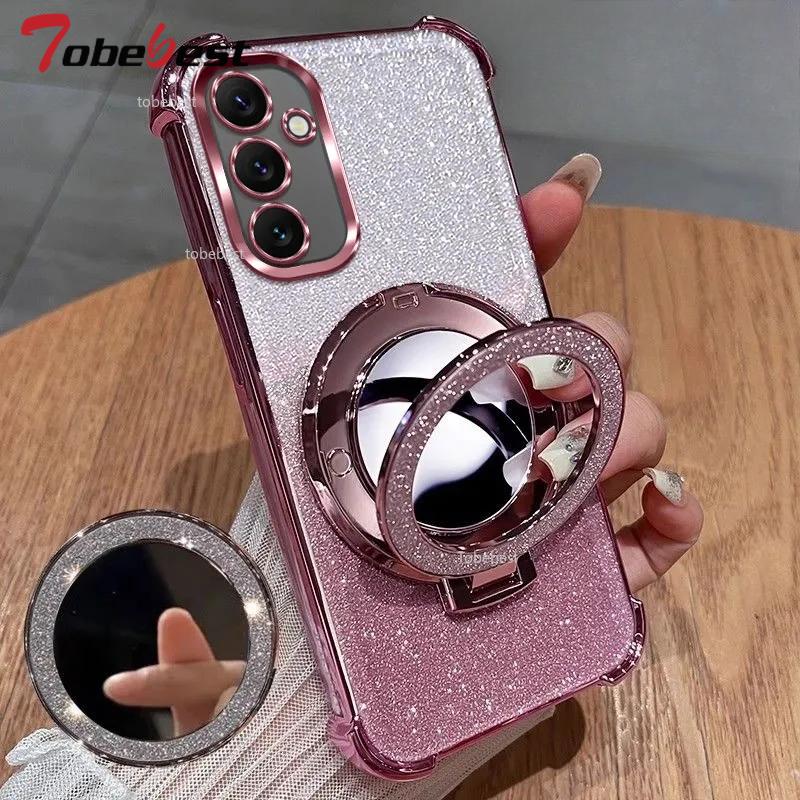 Shockproof Plating Case For Samsung Galaxy A17 A07 5G Coque Mirror Magnetic Holder Cover